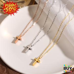 สร้อยคอจี้ไม้กางเขนสำหรับผู้หญิง ทำจากเหล็กไททาเนียม ไม่ซีดจาง โซ่สร้อยคอกระดูกไหปลาร้า ของขวัญเครื่องประดับ มีให้เลือกสีเงินและสีโรสโกลด์ ฮิต สร้อย ผู้หญิง