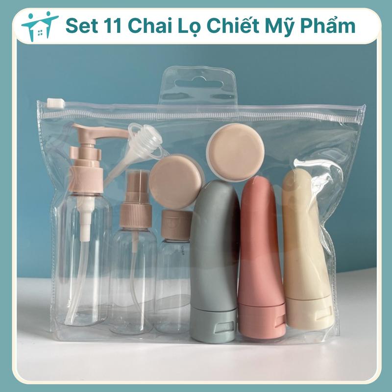 Set 11 Chai Lọ Chiết Mỹ Phẩm Bộ Chiết Mĩ Phẩm Du Lịch Kèm Túi Zip Nhỏ Gọn Tiện Lợi Đựng Mỹ Phẩm Đựng Dầu Gội Dầu Xả Sữa Tắm Đựng Kem Chống Nắng Đựng Gia Vị Đựng Đồ Ăn