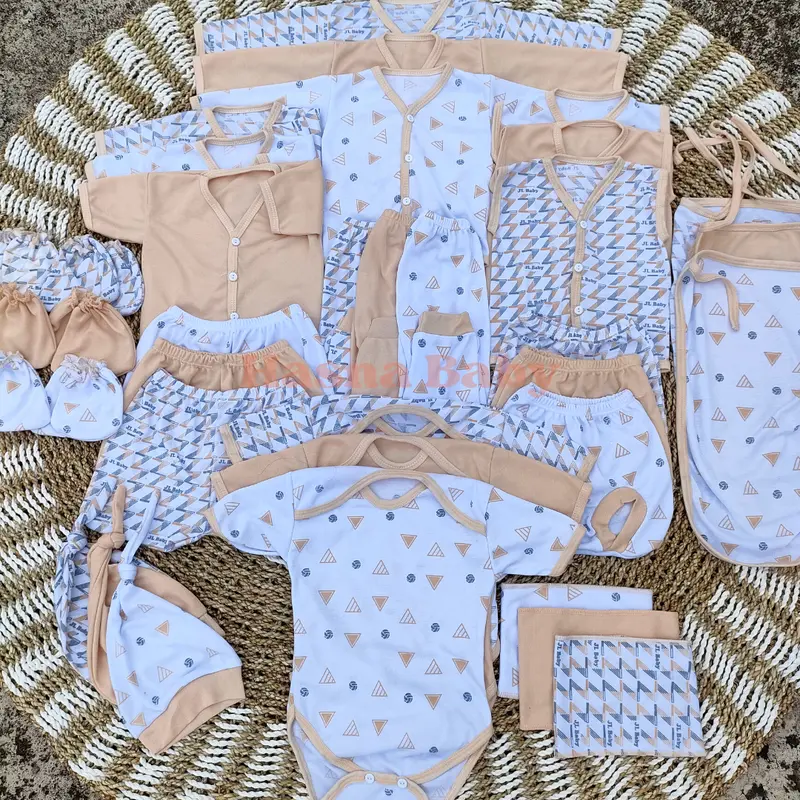 36 Pcs Paket Lahiran Lengkap Baju Bayi Celana Bayi Baru Lahir seri Coklat Susu muda, Sartaki, Jumper, Popok Tali, Baby Gift Set -Juragan Legok Sarung Perempuan 6