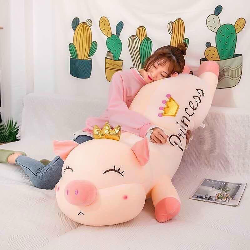 Gấu bông heo vương miện, Gối ôm siêu cute Thú Bông Thú Nhồi Bông heo thiên thần Đồ Chơi Toy gấu bông ôm ngủ đồ chơi không Phát Nhạc, gối ôm dài cho bé hình thú con heo