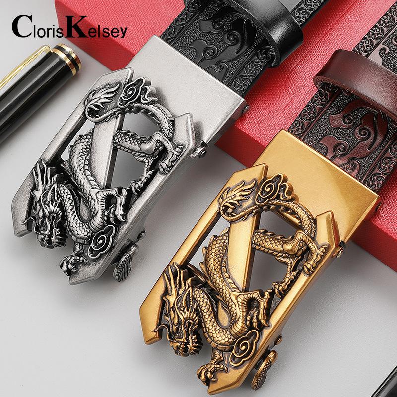 Cloriskelsey-Thắt Lưng Da Bò Chính Hãng, Khóa Rồng Z Độc Đoán, Cổ Điển, Chạm Khắc, Cá Tính, Thời Trang thắt lưng nam thắt lưng thắt lưng nam 2
