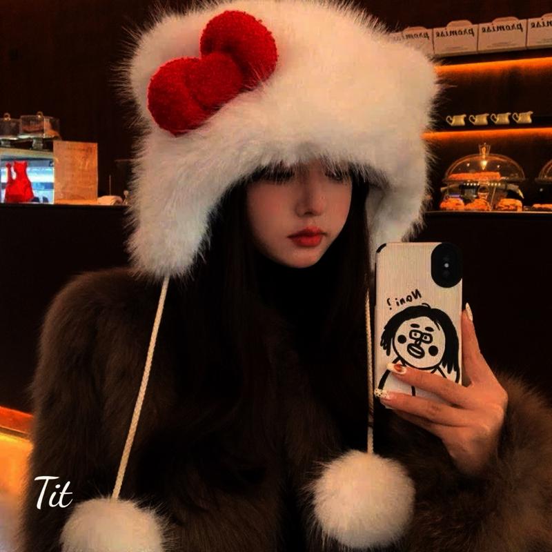 Mũ Beanie Nơ Dễ Thương Phong Cách Hàn Quốc, Nó Lông Thời Trang Ấm Áp Thu Đông Cho Nữ Hat Cap Women