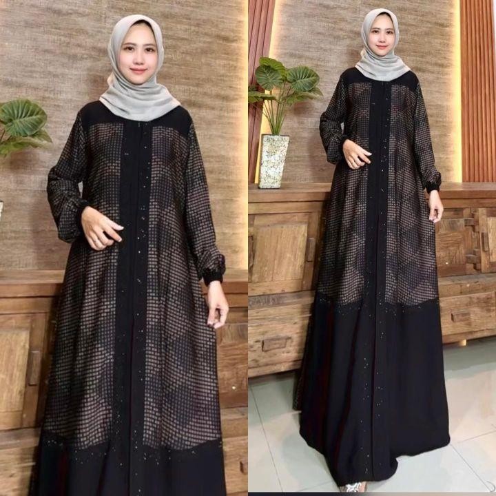 Abaya Arabian Safiya Jetblack Premium motif mix Polos Simple Mewah Elegan kombinasi payet Swaroski bahan adem,tebal,tidak nerawang