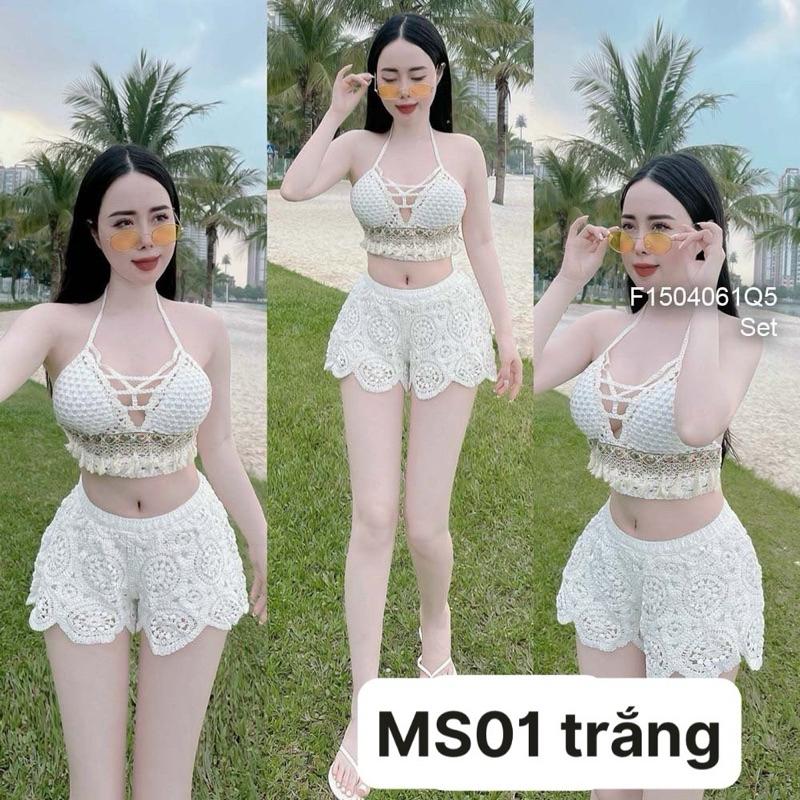 73 -[Nhiều mẫu]-Set bikini len móc 2 món gồm quần sóc và áo bra hàng QC