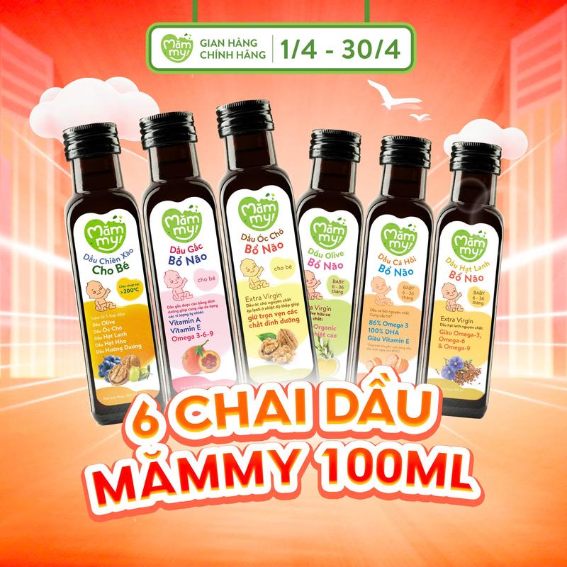 ăn dặm bổ não Mămmy (cá hồi Nauy, hạt lanh Trung Đông, dầu olive Ý, óc chó, gấc) giàu DHA, Omega, Chai 100ml Cho Bé Vitamin