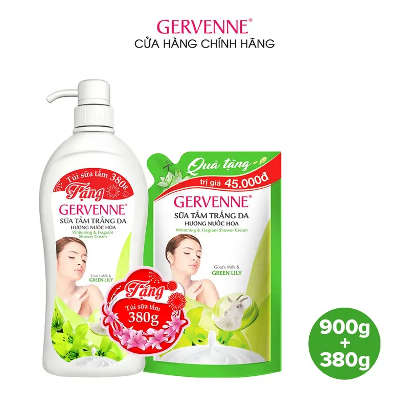 Sữa tắm hương nước hoa gervenne 900g tặng túi sữa tắm 380g chiết xuất kiwi và bạch trà 1