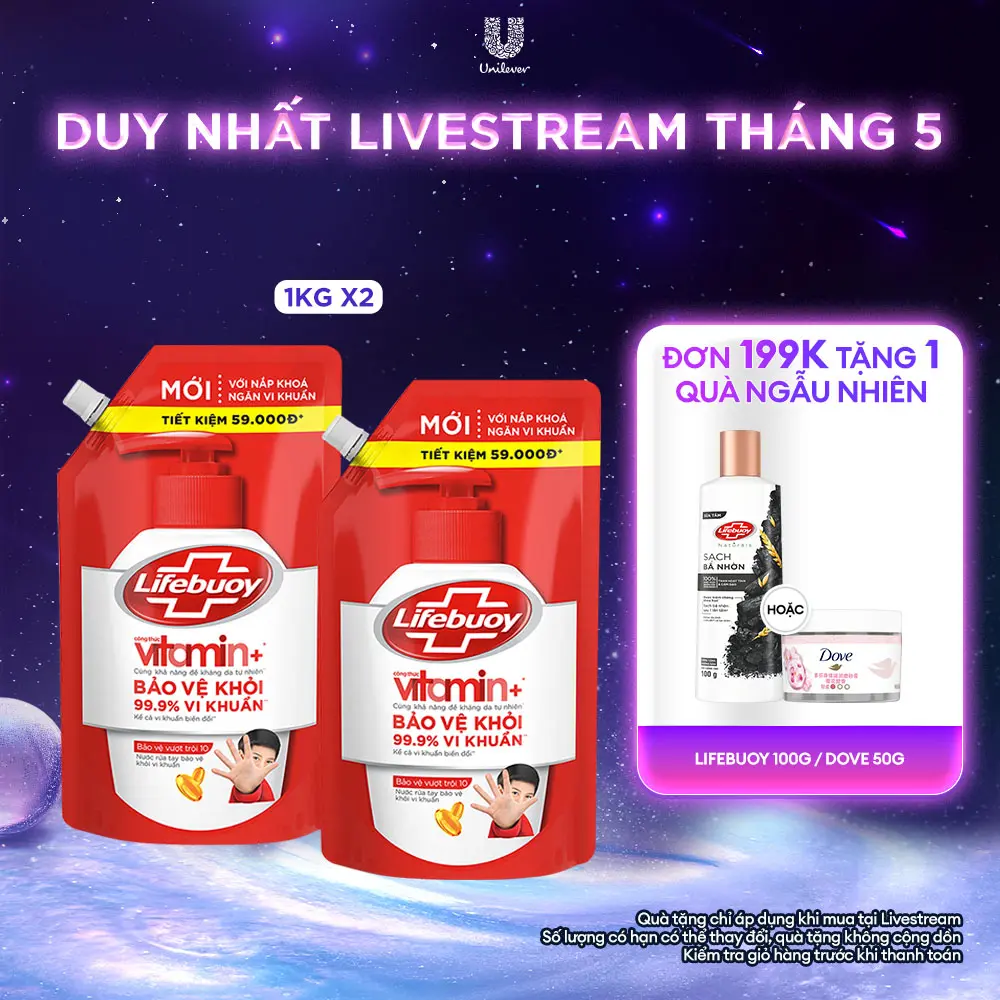 Combo 2 Nước rửa tay hỗ trợ sạch khuẩn Lifebuoy Dạng Túi 1KG [1]