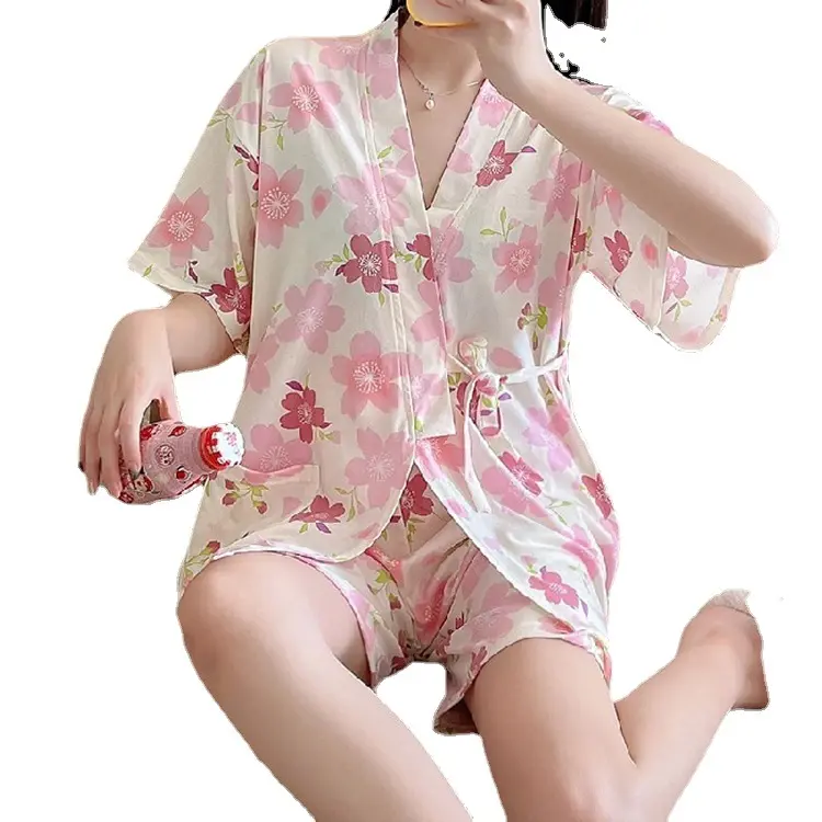 Bộ Đồ Ngủ Ngắn Tay Mùa Hè, Kimono Nữ Có Dây Đeo, Đồ Mặc Ở Nhà Nhật Bản Ngầu Dễ Thương, Bộ Đồ Hấp Sữa, Phong Cách Cô Gái, K57 Áo Women