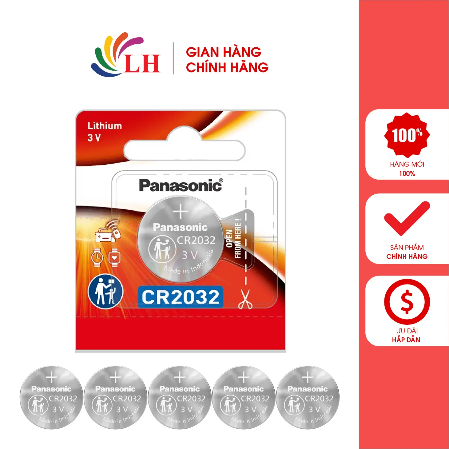 Vỉ Pin nút Panasonic 3V CR-2032VN/5B (1 viên/5 viên) - Hàng chính hãng