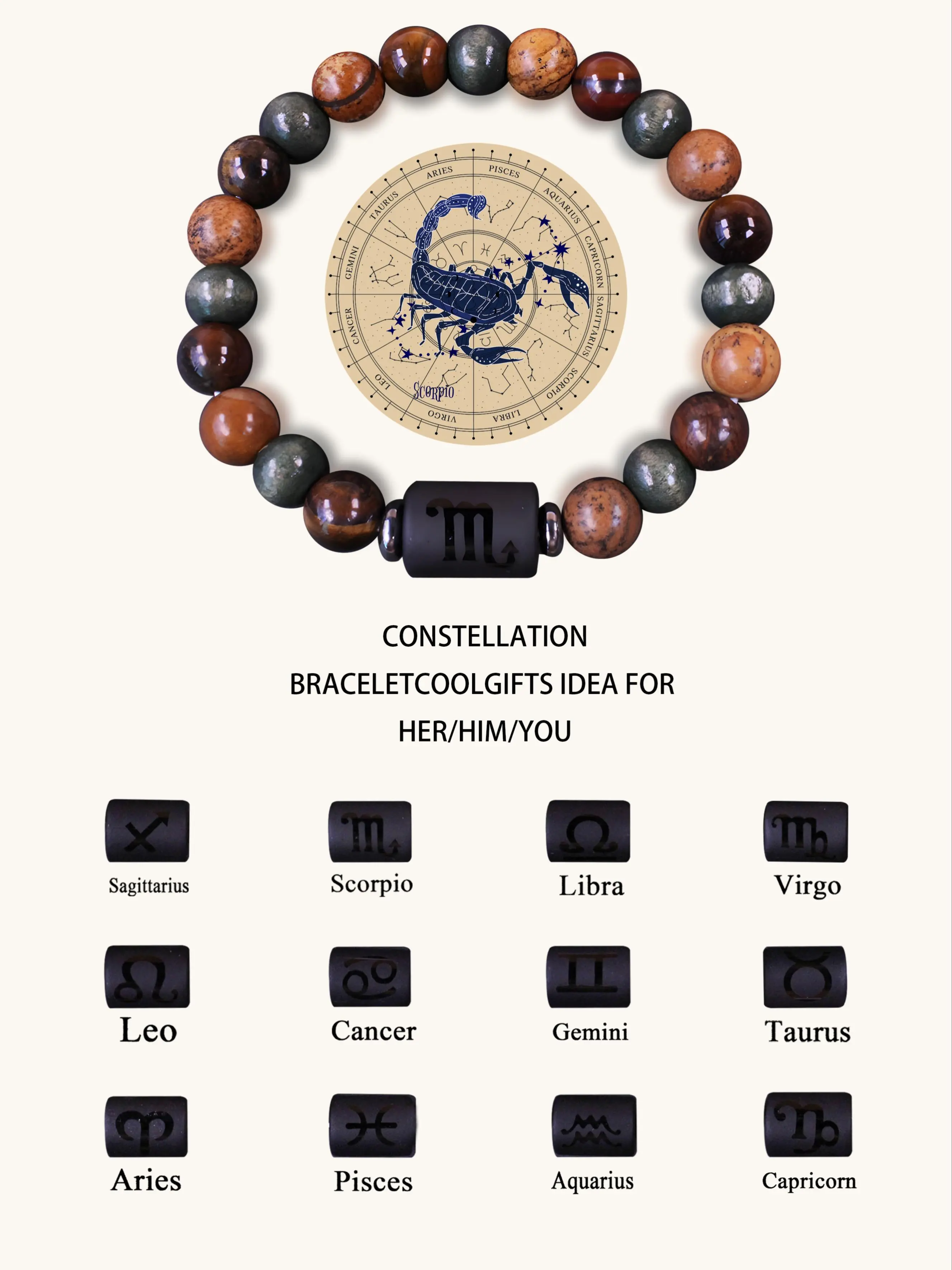 12 Constellation Beaded Crystal Bracelet, Tiger Eye Stone Handmade Color Matching Couple Bracelet, Fashion Accessories for Women & Men