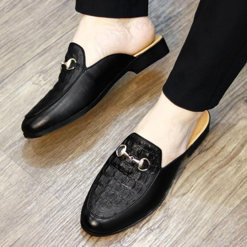 Giày sục nam công sở cao cấp dáng hàn quốc,Giày lười nam rẻ da mềm in dập vân cá sấu phối băng xích vàng RUNO G38 đủ size 37-43 Cao Su DéP