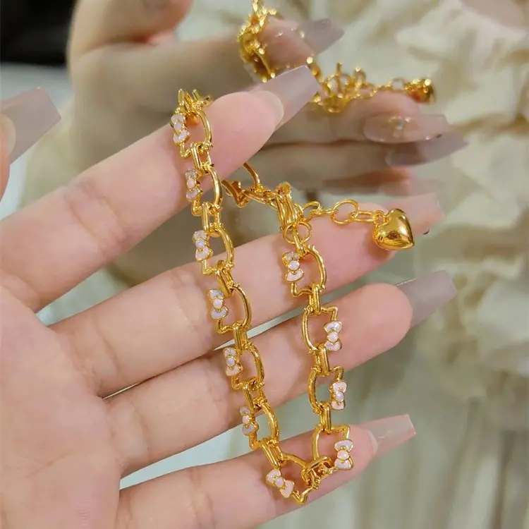Cute Kitty Cat Bow Heart Bracelet Female Special-Interest Design High-Grade Sweet Cool Mori Girl Bracelet