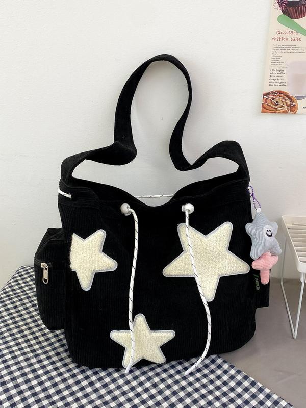 Women's Star Patched Design Tote Bag, Mother's Day Gift, Fashionable Large Capacity Shoulder Bag for Daily Used, Casual Trendy Versatile High-quality Daily Commuting Purse Bag, Girlfriend Gifts 2