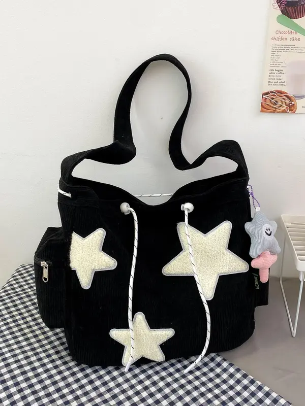 Women's Star Patched Design Tote Bag, Mother's Day Gift, Fashionable Large Capacity Shoulder Bag for Daily Used, Casual Trendy Versatile High-quality Daily Commuting Purse Bag, Girlfriend Gifts 2