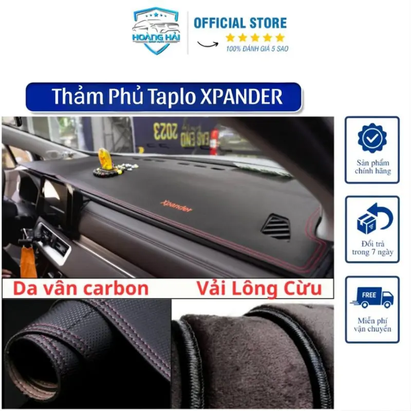 Thảm Phủ Taplo Ô Tô MITSUBISHI XPANDER 2018 - 2023 Da Vân Cacbon, Nhung Lông Cừu 3 Lớp Có Chống Trượt Cao Su Thảm Taplo 0