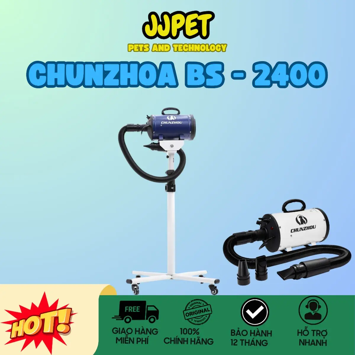 [ƯU ĐÃI] Máy Sấy Lông Chó Mèo -Thương Hiệu CHUNZHOA BS2400 -Nóng và lạnh -Công suất lớn 2200W