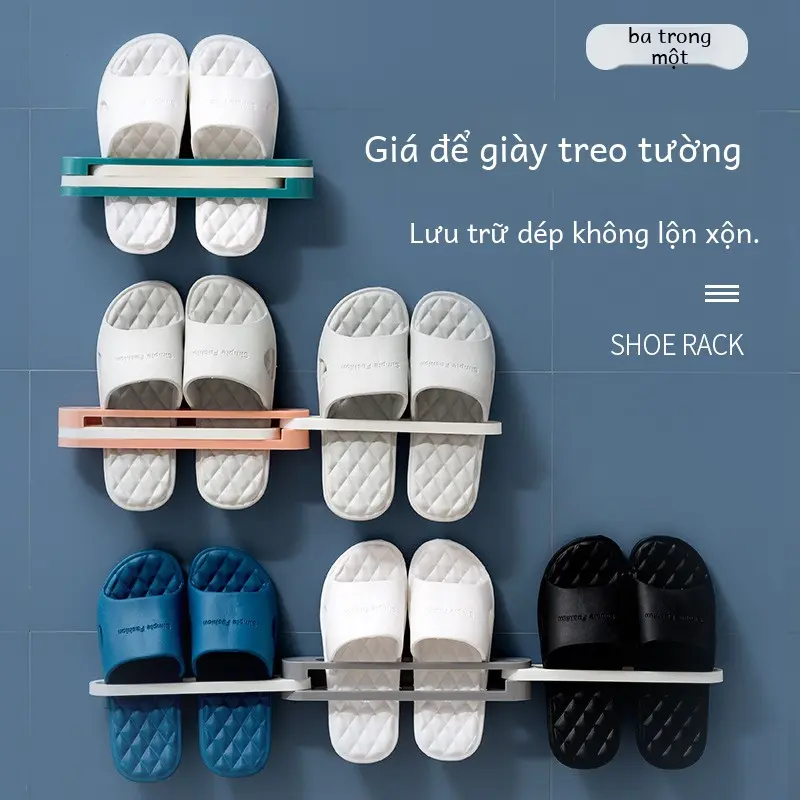 Giá Để Giày, Thiết Kế 3 Trong 1, Có Thể Gập Lại, Gắn Tường Phòng Tắm, Giá Để Dép Lê, Lắp Đặt Không Cần Đục Lỗ, Một Thay Đổi 3, Giá Sắp Xếp Lưu Trữ Khăn Tắm 1