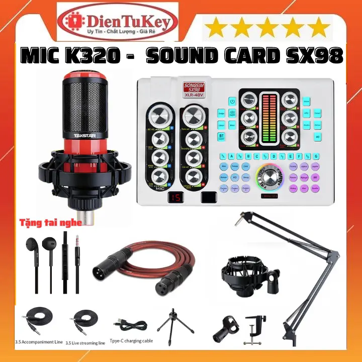 Bộ Mic Thu Âm Hát Sound Card SX98 Autotune, Micro TAKSTAR PC K320 chuyên thu âm, livestream, karaoke online