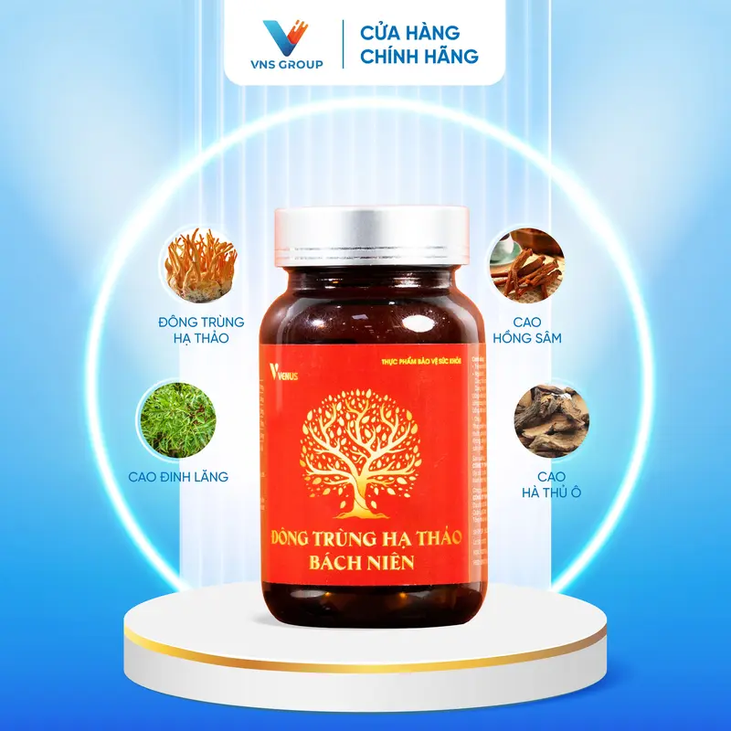Thực phẩm hỗ trợ bảo vệ sức khỏe Đông trùng hạ thảo bách niên (Hộp 01 lọ 60v) 1