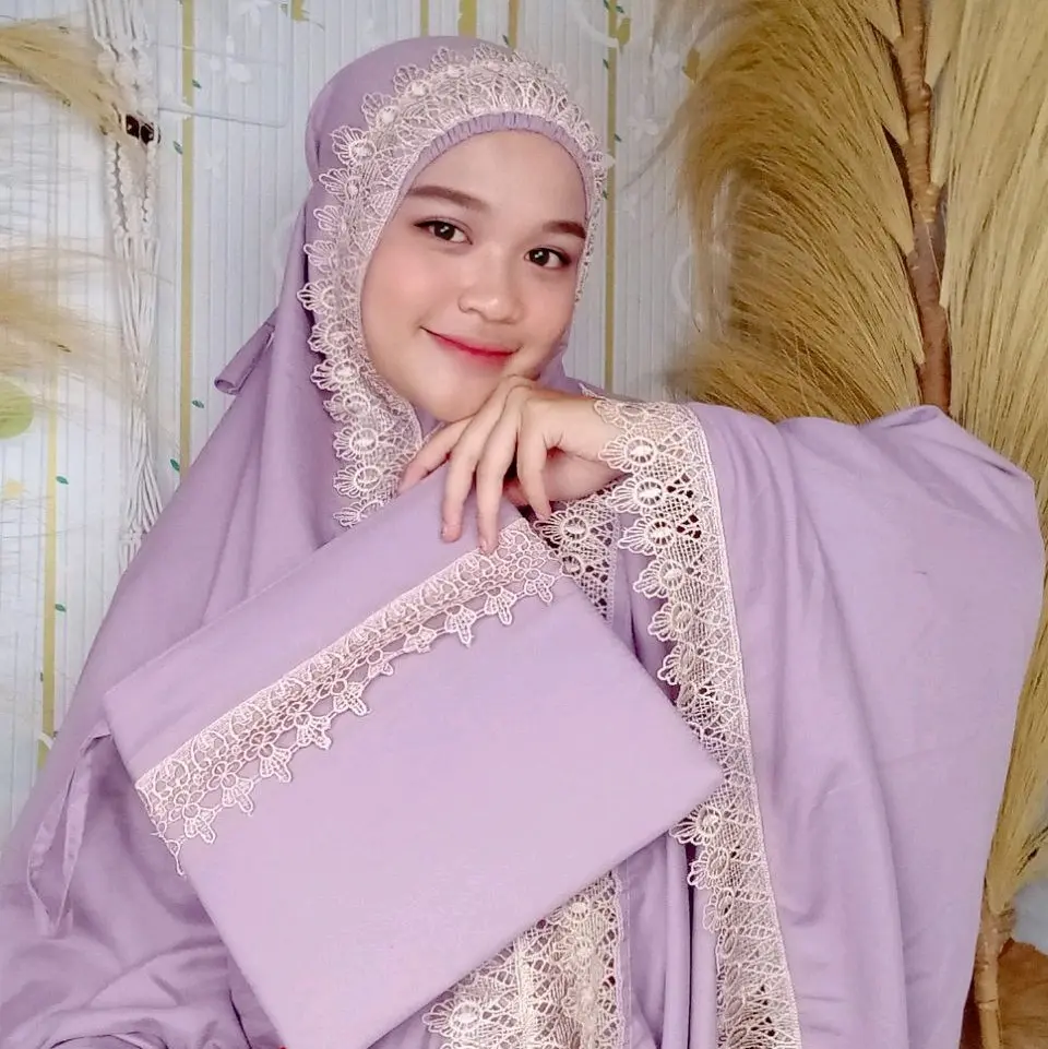 Mukena shella lace full renda mewah size jumbo bawah ada renda