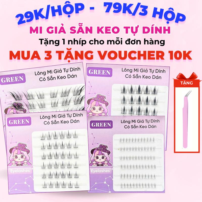 Mi Giả Có Keo Sẵn Tự Dính Không Dùng Keo Dán Tái Sử Dụng Nhiều Lần Green Thuỷ Mi (Tặng 1 nhíp cho 1 đơn hàng)
