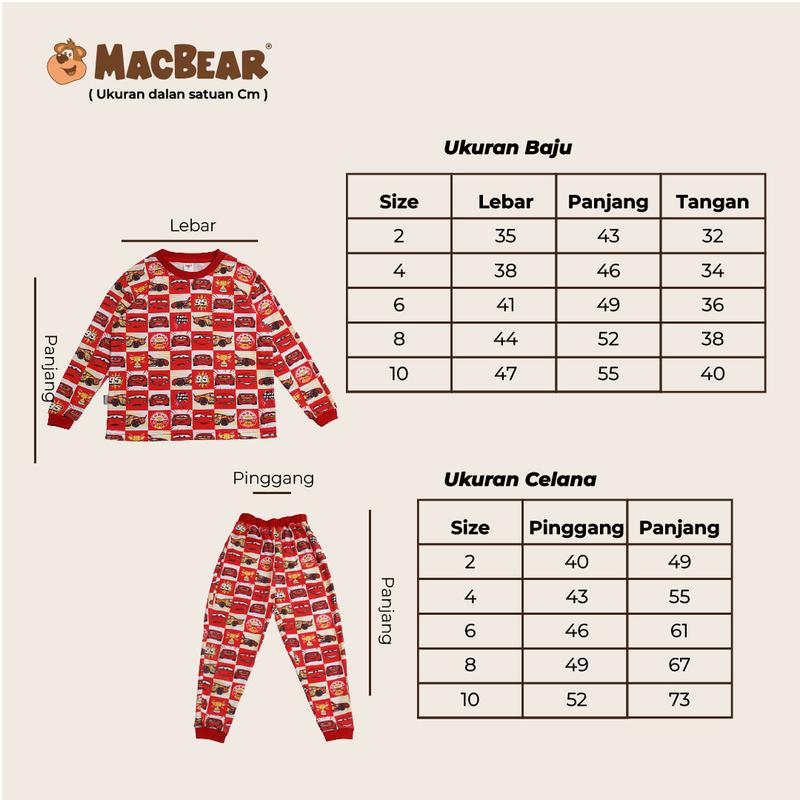 Product Introduction of Macbear Cars Collection Piyama Champion Lightning Mcqueen 2-10 Tahun 0