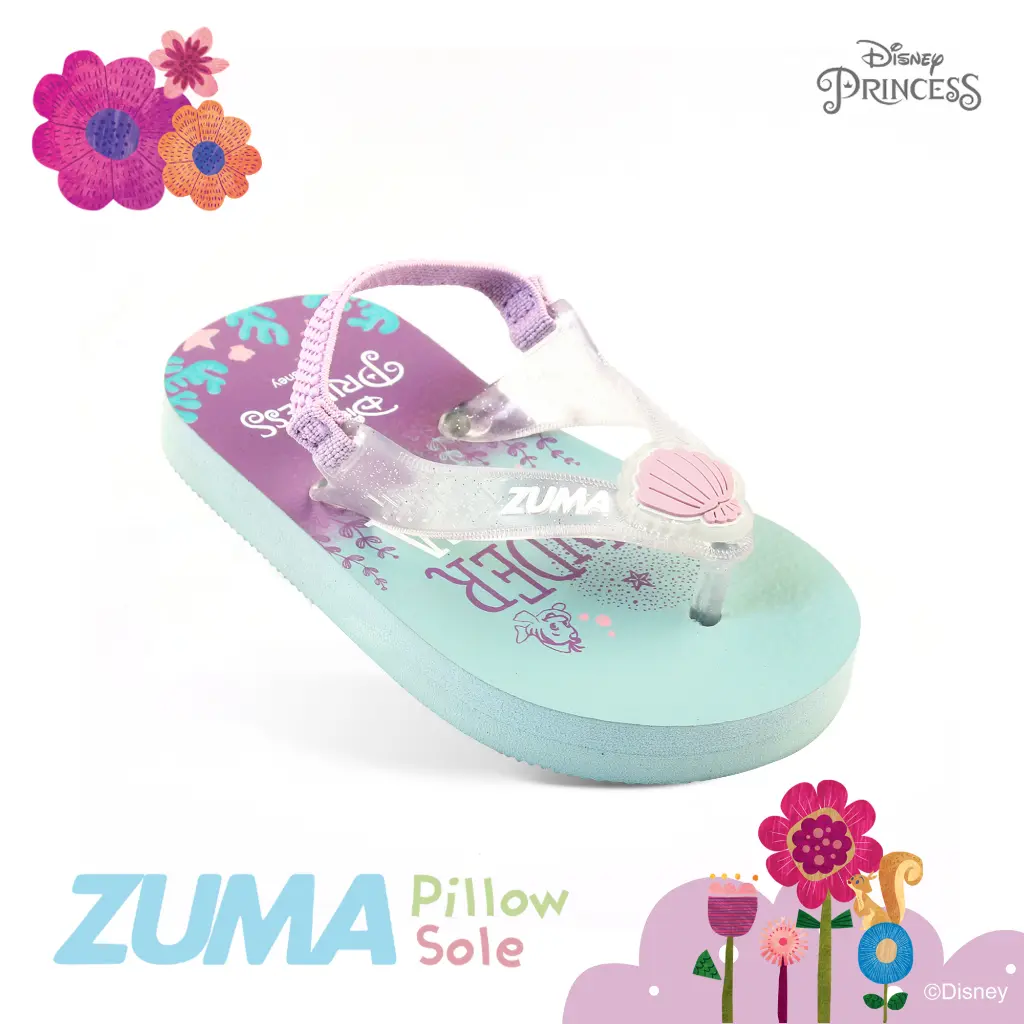 Zuma Baby x Disney Princess Ariel Green, Sandal Jepit Bayi Karet Tali Belakang, Hijau Tosca