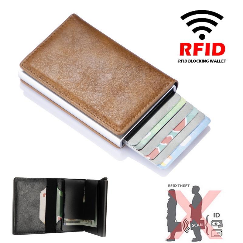 RFID Men Wallets Anti Theft Mini Purse Automatic Pop-up Credit Card Holder Ultra-thin Money Bag Carbon Fiber Small Wallet Pocket 4