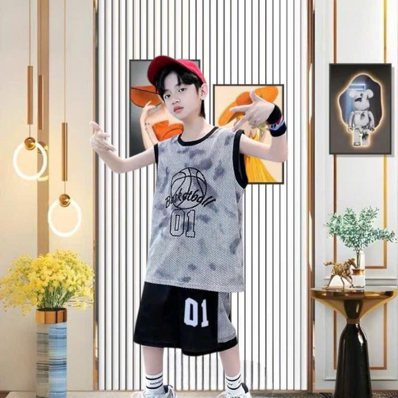 Bộ quần áo ba lỗ thông hơi thể thao ngắn tay trẻ em mùa hè dành cho bé trai 17-45kg,chất thông hơi thể thao,Sét đồ thể thao mùa hè trẻ em 1