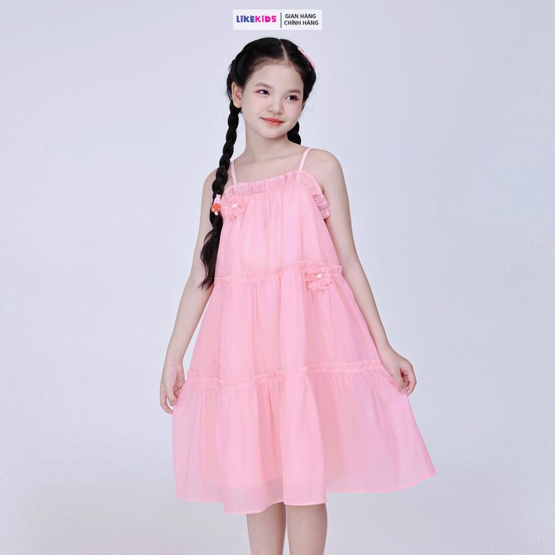 Product Introduction of Đầm váy 2 dây tơ giấy cho bé gái họa tiết BÈO HOA LikeKids MH1 D29 5