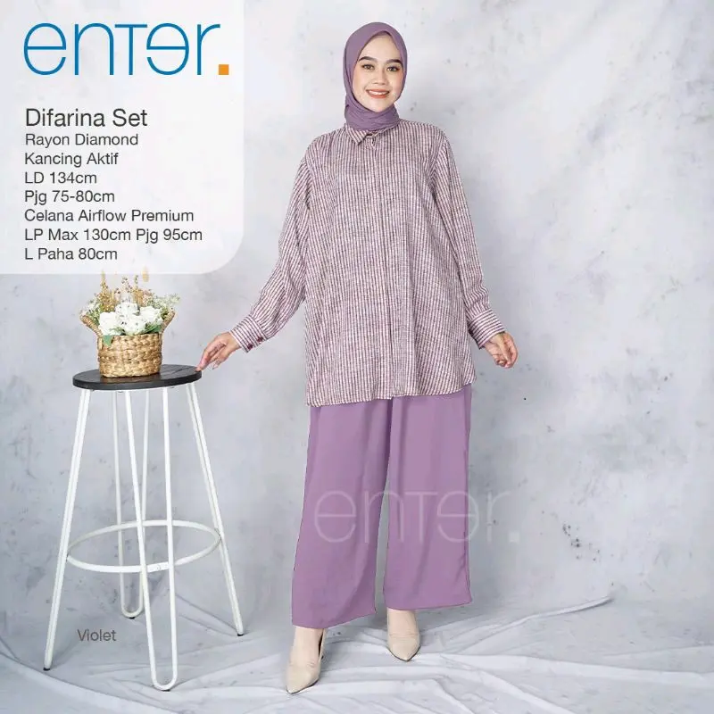 difarina set setelan celana wanita ukuran jumbo ORI enter
