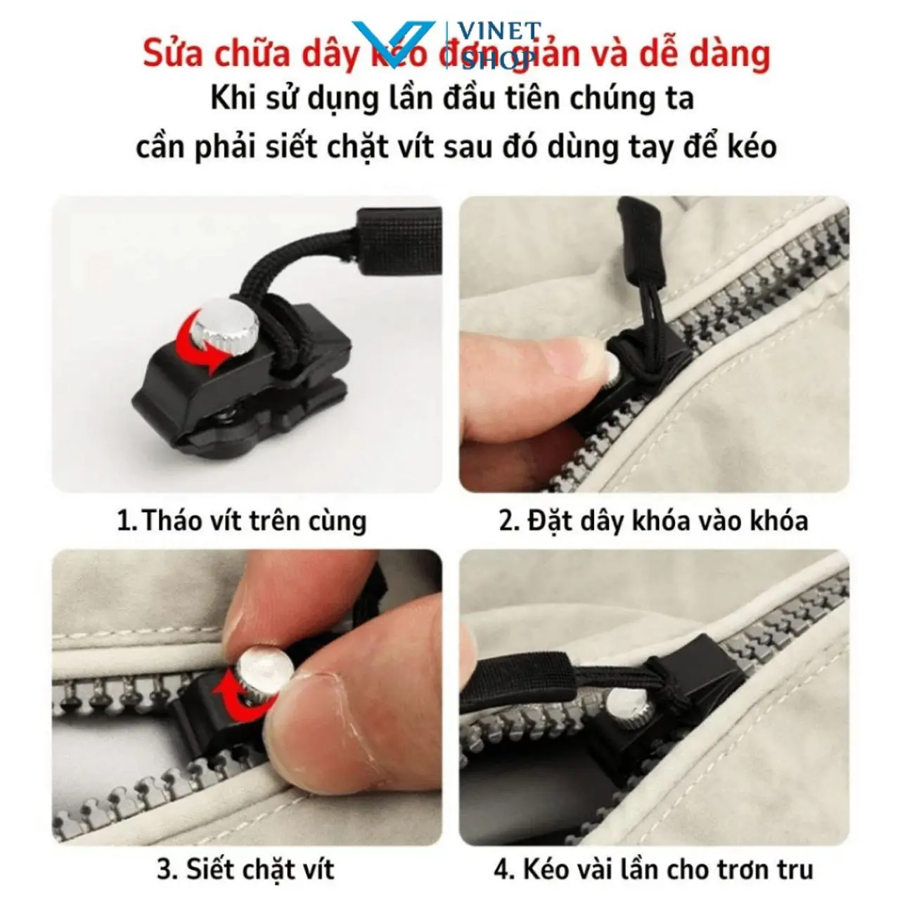 Khóa kéo thay thế đa năng 3 kích cỡ phù hợp với mọi loại dây khóa