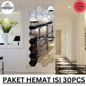 Paket Kaca Cermin Hexagonal (ISI 30 PCS CERMIN ASLI) Ukuran 10x8,5cm Cermin Dinding Tempel Kaca Dinding Tempel Cermin Aesthetic Kaca Aesthetic Hiasan Dinding