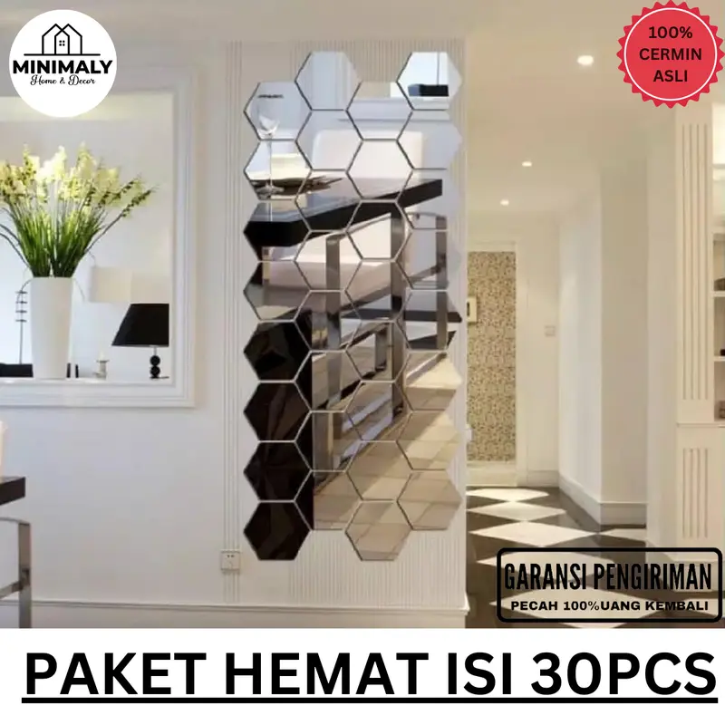 Paket Kaca Cermin Hexagonal (ISI 30 PCS CERMIN ASLI) Ukuran 10x8,5cm Cermin Dinding Tempel Kaca Dinding Tempel Cermin Aesthetic Kaca Aesthetic Hiasan Dinding 0