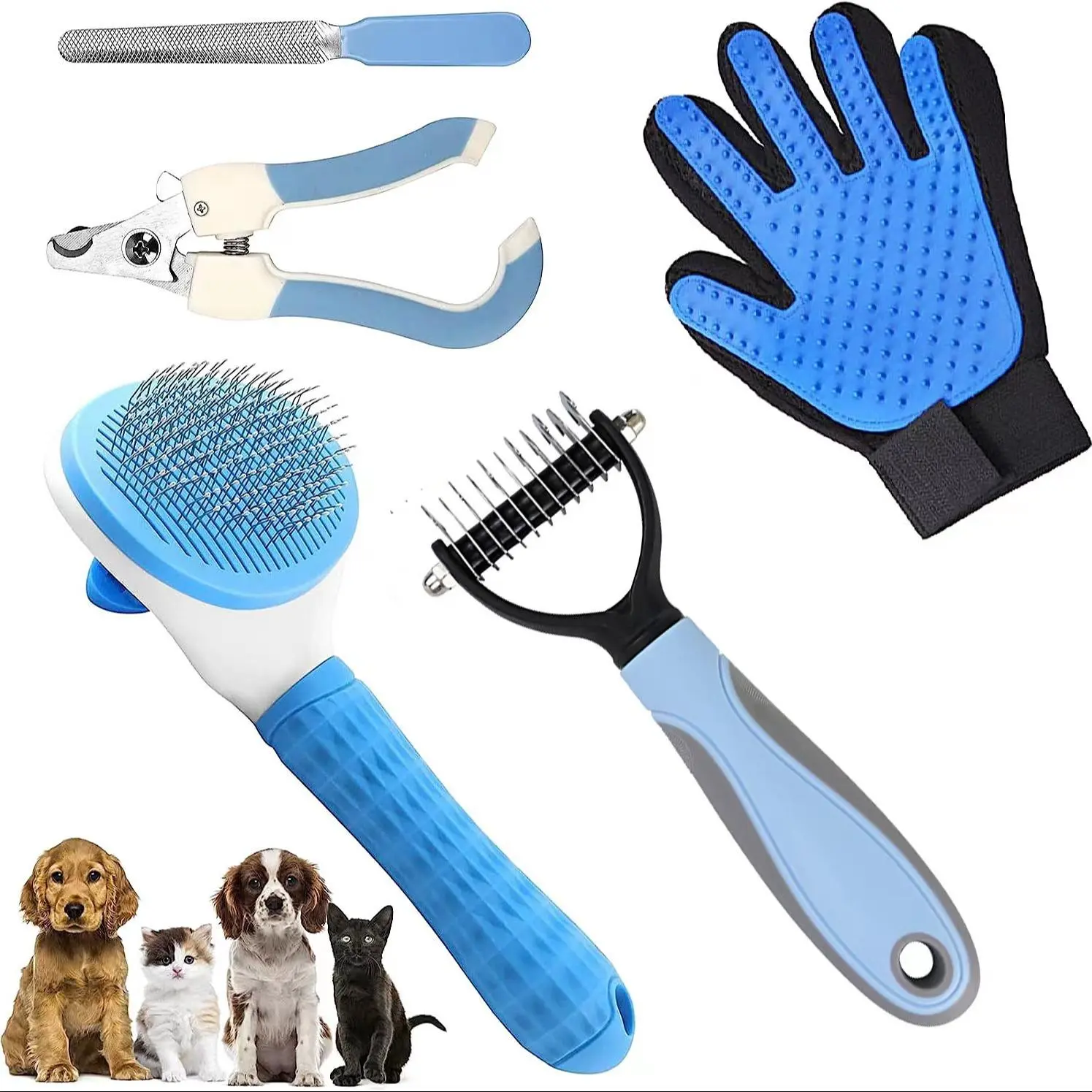 Pet Grooming Kit, 5 Counts/set Including Pet Hair Remover & Brush & Pet Nail Clipper & Pet Nail File & Glove, Pet Hair Removal Tool
