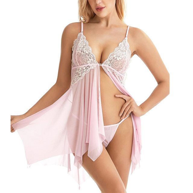 Product Introduction of Women Sexy Night Dress Erotic Lingerie Front Closure  Transparent Lace Underwear 2025 Floral Sleepwear Sex Woman Nightie 13