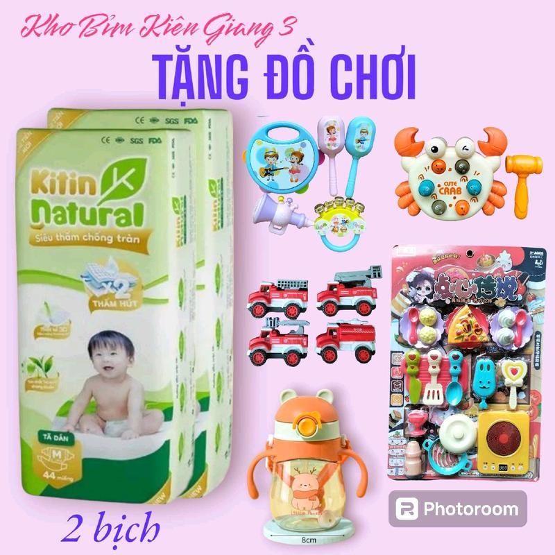 Tặng Đồ Chơi Combo 2 bịch Tã Bỉm Kitin Natural đủ size Dán và Quần Cho Bé Kem Gối Ngủ