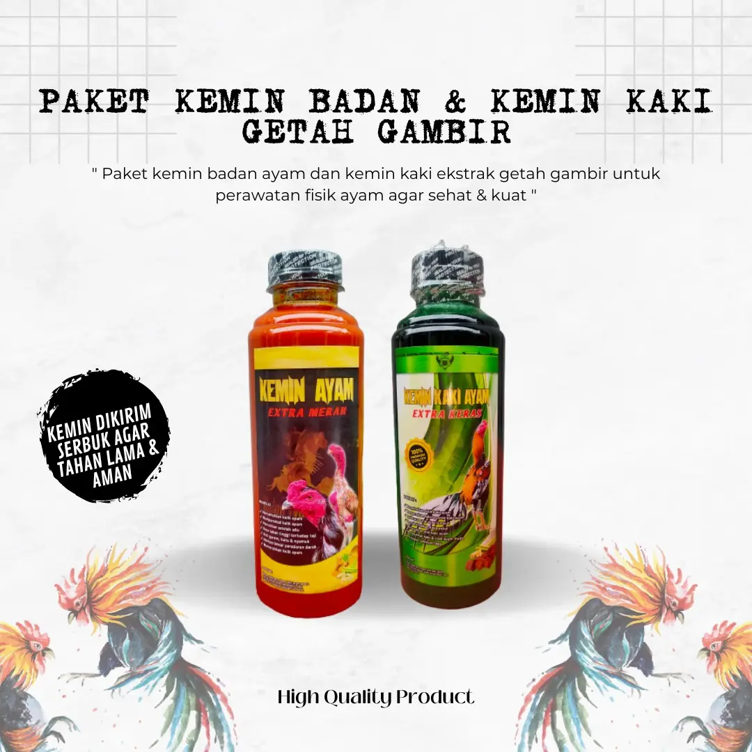 [ PAKET KEMIN 2 BOTOL ]  Kemin badan ayam dan kemin getah gambir untuk kaki ayam agar sehat & kuat