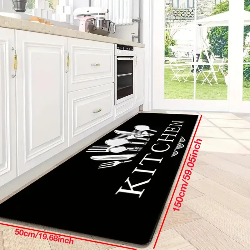 Letter & Cutlery Pattern Kitchen Floor Mat, 1 Count Non-slip Kitchen Mat, Comfortable Machine Washable Floor Mat for Home Laundry Room Bathroom Christmas Decor, Christmas Gifts, Christmas Decorations 2