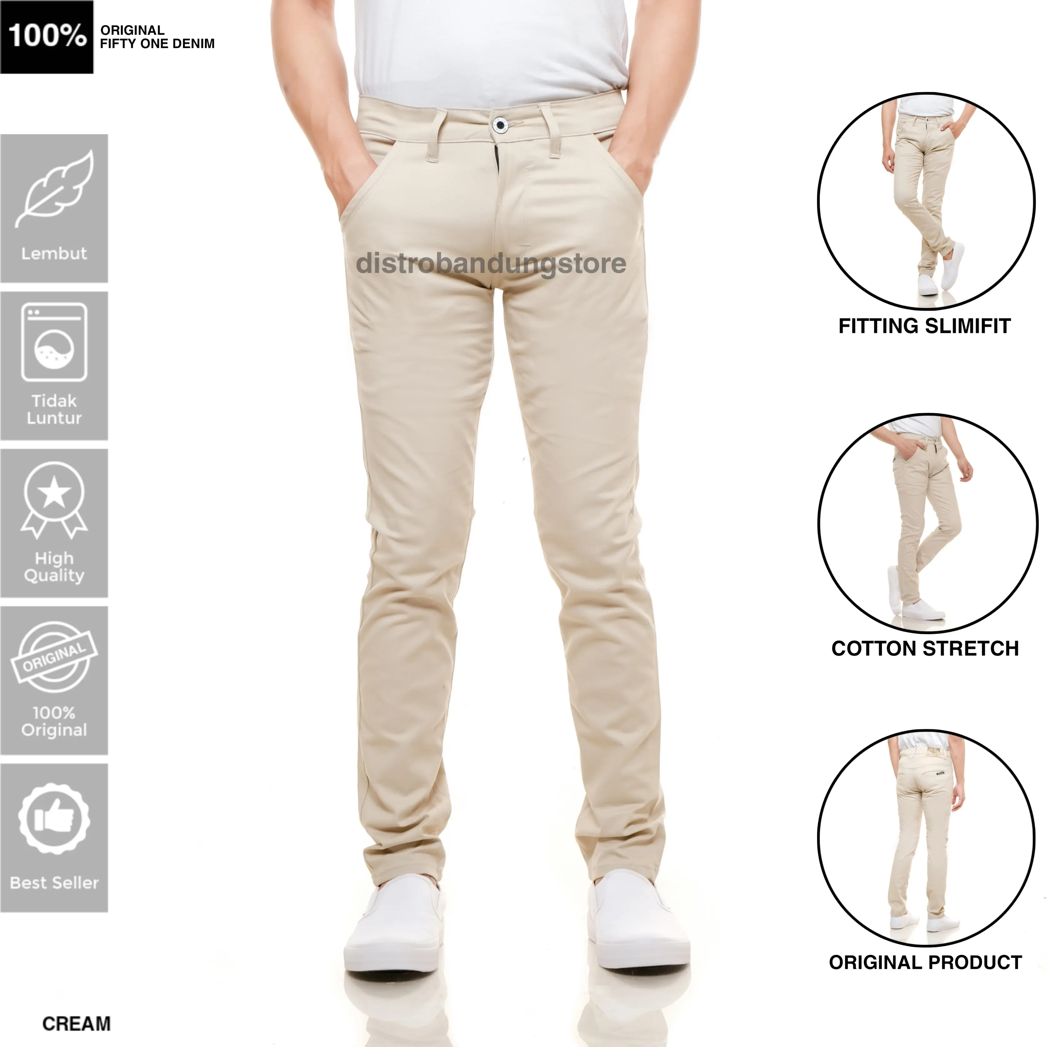 FIFTYONE DENIM - Celana Chino Panjang Pria Slimfit Katun Strecth Twill Melar Original Premium Distro Cream