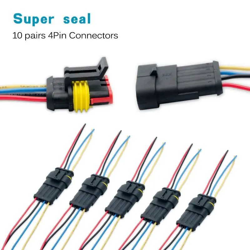 10 Pairs 4 Pin Way Car Auto Waterproof Electrical Connector  Socket Wire Kit