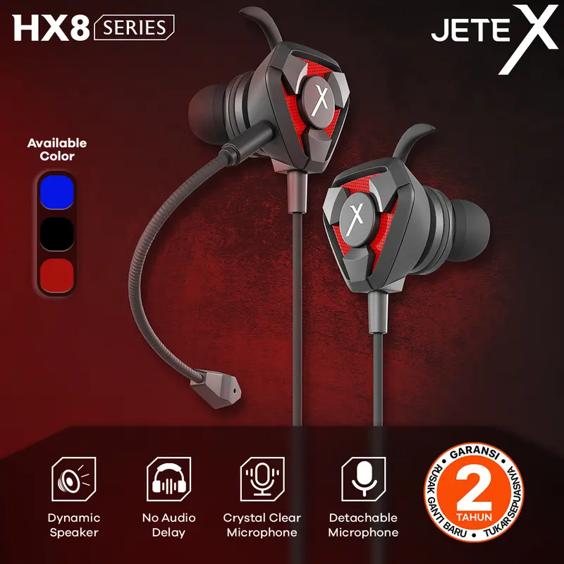 JETE-X HX8 Headset Gaming Kabel Earphone Earbuds Microphone No Audio Delay  Detachable Mic HX8 HITAM FREE MOUSEPAD