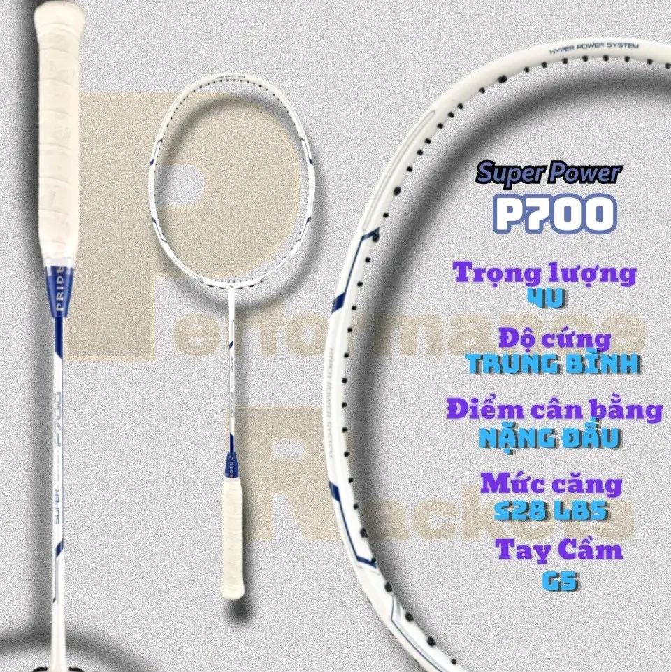 Vợt cầu lông Pride Super Power 7000 chính hãng màu trắng- Vợt khung carbon công thủ toàn diện