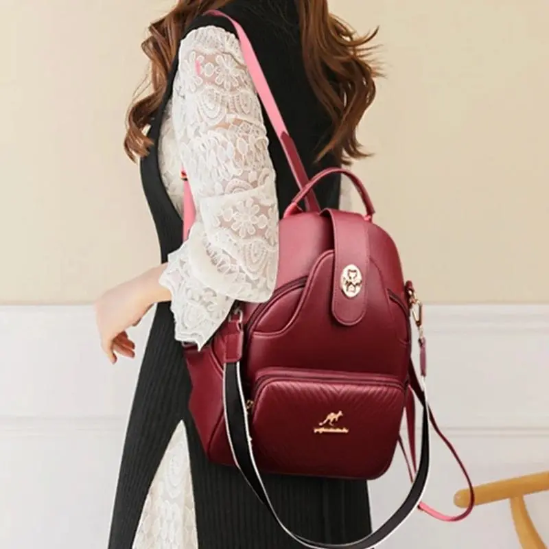 Ransel Wanita Kangguru Tas Ransel Backpack Fashion Wanita Stylish - Ransel Kulit Wanita Retro 5