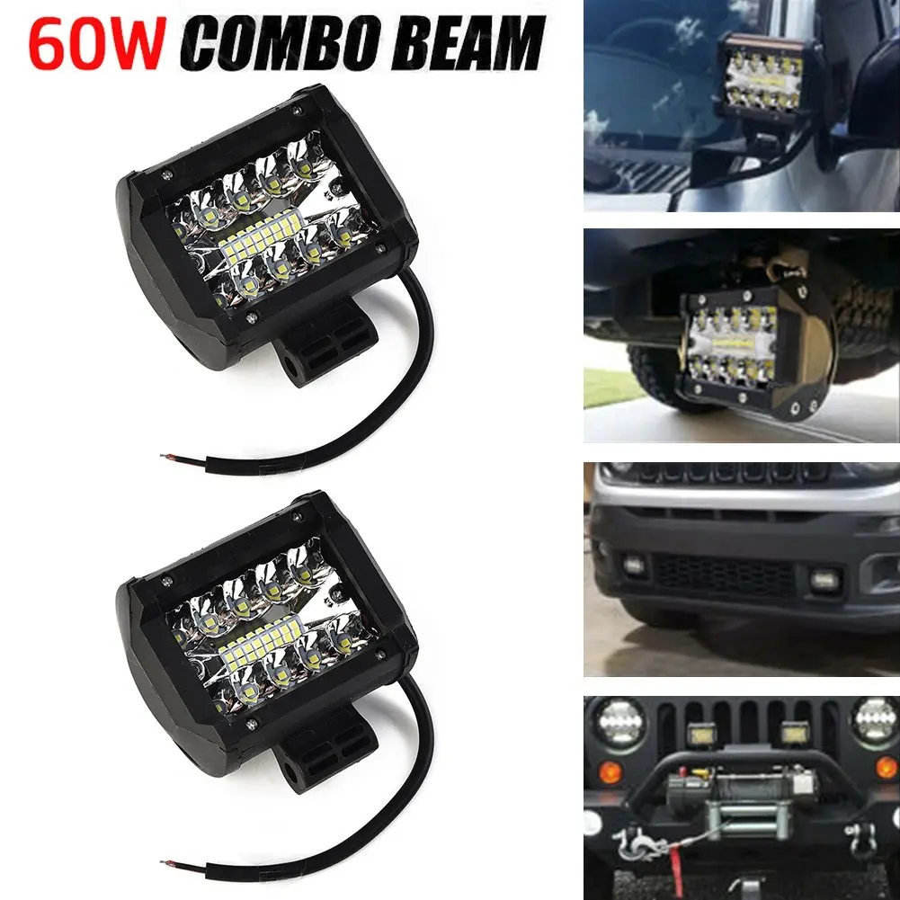 Bar Lampu Kerja LED, 60W, Lampu Sorot dan Banjir, Untuk Pod Kombo, Lampu Kabus Luar Jalan, Sesuai untuk SUV, ATV, UTV Car Light