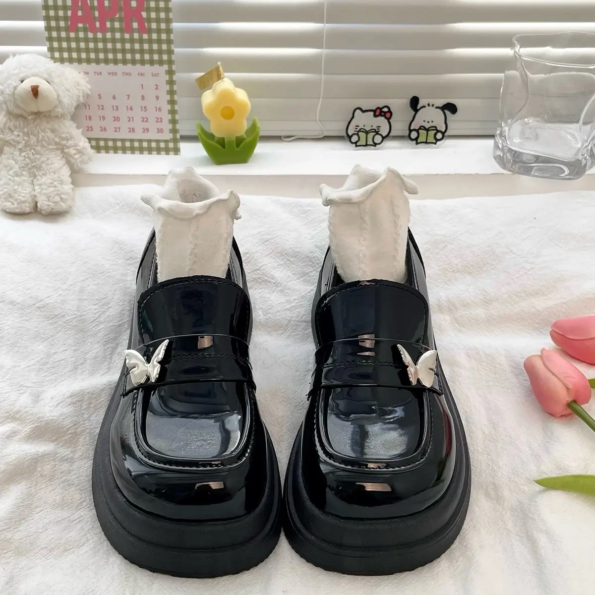 Giày búp bê nữ da bóng B1 đế 4-5cm mới - Women Shoes