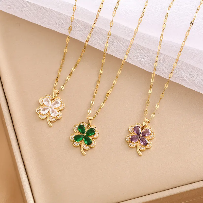 Zircon Clover titanium steel necklace accessories WOMEN'S simple design all-match clavicle chain girlfriend ends' gift girlfriend gifts for moms