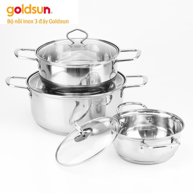 Bộ nồi inox Goldsun GE86 chất liệu inox dùng cho bếp từ và tất cả các loại bếp