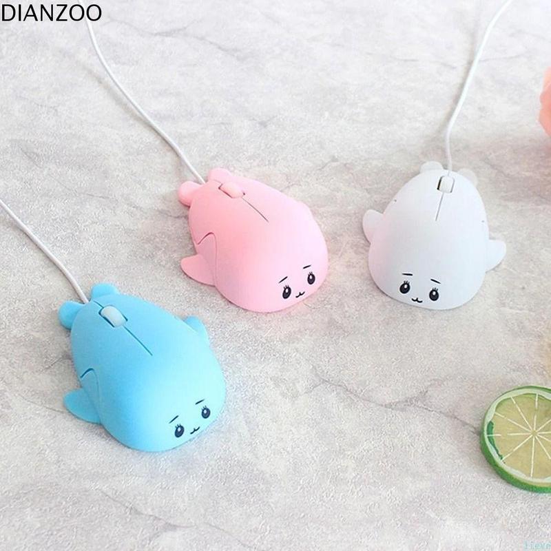Chuột Quang Có Dây Cho Máy Tính Xách Tay, Chuột Hoạt Hình Mini, Cá Heo, Động Vật, Sáng Tạo, USB, Màu Hồng