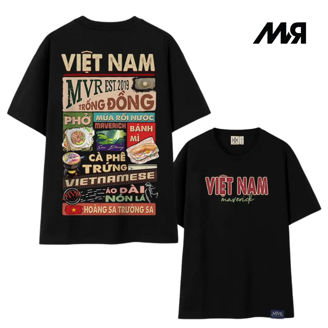 Áo thun unisex MVR hơn 63 tỉnh thành - VIỆT NAM VER 1 - Đen/ Trắng Menswear Cổ Tròn Cotton